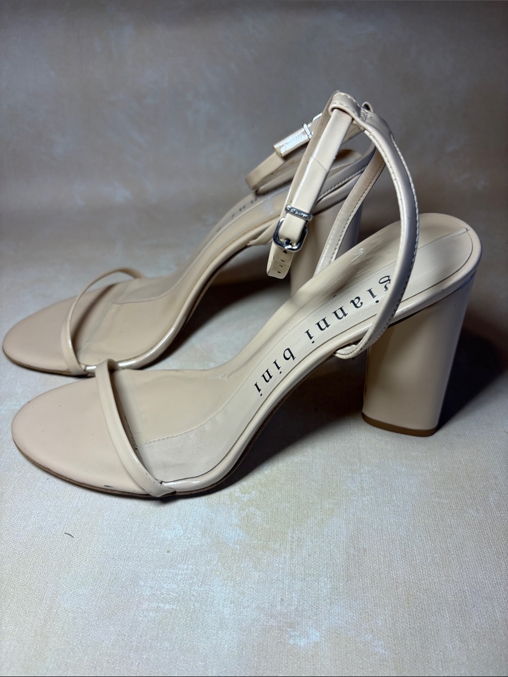 Gianni Bini Kenzie  Blush Nude Patent Ankle-Strap Block Heel Sandal, size 8M - Picture 3 of 7